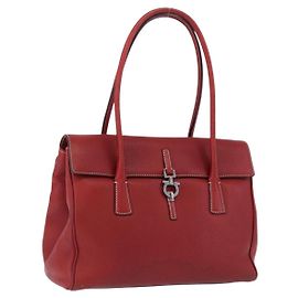 Borsa Salvatore Ferragamo Gancini in pelle rossa e argento Auth 196333 Argento Rosso