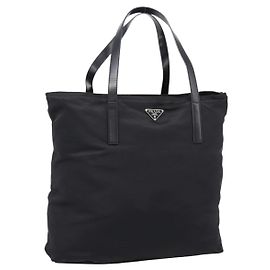 PRADA Tote Bag Nylon Black Silver Auth mr2834 Black Silvery