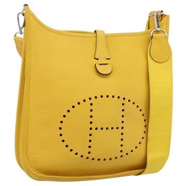 Hermès Borsa a tracolla HERMES Evelyn 3PM in pelle Taurillon Clemence Gialla Auth ka5719SAV Argento Giallo