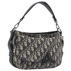 Bolsa Christian Dior Trotter Canvas Saddle Oblique Jacquard Navy Auth ka5797A Prata Azul marinho