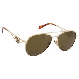 Óculos de sol PRADA metal Brown Auth BA15182M Marrom