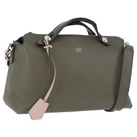 Bolsa FENDI By The Way em couro 2way Khaki Silver Auth BA15154A Prata Caqui
