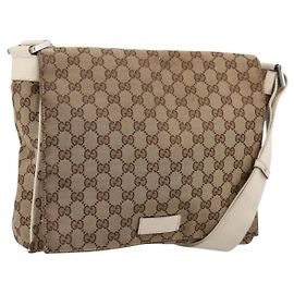 Bolsa de Ombro GUCCI GG Canvas Bege Silver 146236 Auth mr2810 Prata Bege