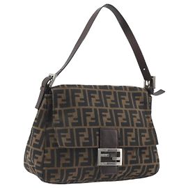Borsa a tracolla FENDI Zucca Canvas Mamma Baguette Marrone Nero Auth 196636M Marrone Nero