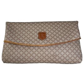 Céline Clutch Vintage Celine Macadam Monogram Canvas Beige Brown Beige