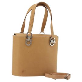 Borsa Salvatore Ferragamo Gancini in pelle 2way Beige Silver Auth 197027 Argento Beige