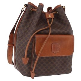 Céline CELINE Macadam Canvas Shoulder Bag PVC Leather Brown Gold Auth 196696A Brown Golden