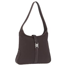 Borsa a tracolla Salvatore Ferragamo Canvas Brown Silver Auth 196735A Marrone Argento