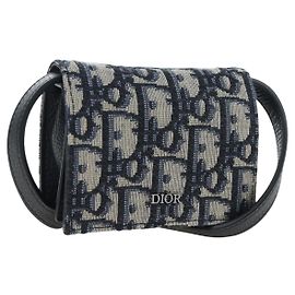 Bolsa de Ombro Christian Dior Trotter Canvas Navy Silver Auth 195520V Prata Azul marinho