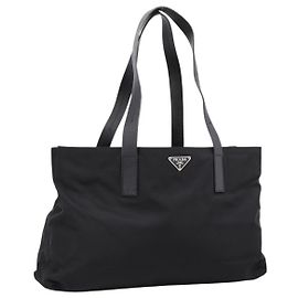 PRADA Pocono Tote Bag Nylon Black Silver Auth mr2839 Black Silvery