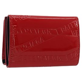 BALENCIAGA Compact Wallet Patent Leather Red Silver 558208 Auth 198793M Silvery Red