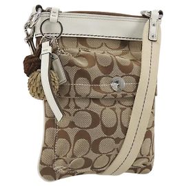 Borsa a Tracolla Coach Canvas Beige Silver Auth 196751A Argento Beige