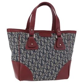 Christian Dior Trotter Canvas Handtasche Navy Silver Auth 196330A Silber Marineblau