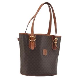 Céline Saco Tote CELINE Macadam Canvas PVC Couro Brown Gold Auth mr2863 Marrom Dourado