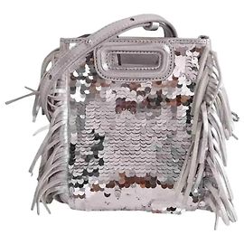 Maje silver leather shoulder bag Silvery