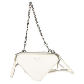 Bolsa tiracolo mini triângulo Prada em couro Saffiano branco Branco