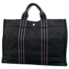 Hermès Vintage Hermes Canvas Tote Bag Schwarz Grau Schwarz