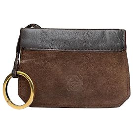 Portefeuille Vintage Loewe en cuir daim Marron Noir avec porte-clés doré Marron