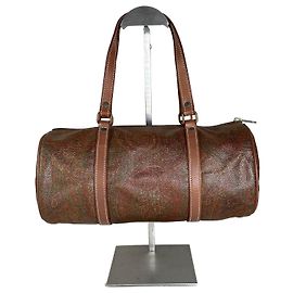 Bolso Duffle de Cuero Vintage Etro Estampado Paisley Rust Brown Roja