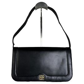Bolsa de Ombro Vintage Givenchy em Couro Preta e Dourada Preto
