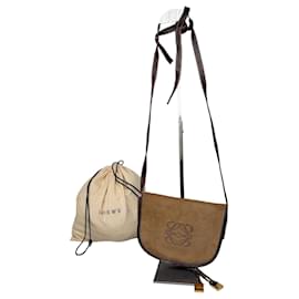 Vintage Loewe Suede Shoulder Bag Tan Brown Gold Camel
