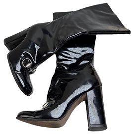 Botas altas Vintage Gucci de cuero charol Negro Plata EU35.5 Negro