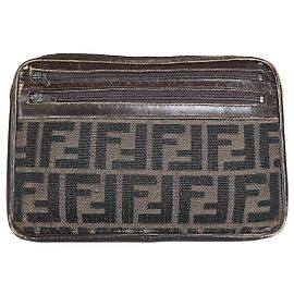 Pouch Vintage Fendi FF Monogram Canvas Beige Nero Beige