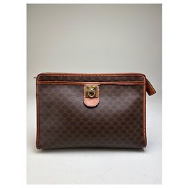 Céline Vintage Celine Coated Canvas Cosmetic Case Brown Tan Gold Brown
