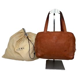 Sac à main vintage Loewe en cuir daim marron et or Marron