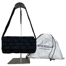 Borsa a tracolla Vintage Fendi Logo in nylon Nera Nero
