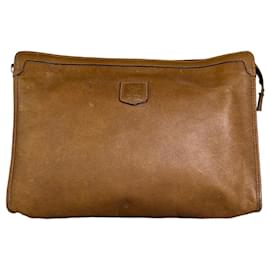 Céline Vintage Celine Textured Leather Clutch Bag Tan Silver Camel