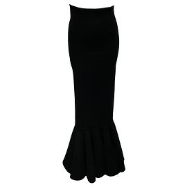 Rick Owens Black Luxor Collection High Waisted Cashmere Long Maxi Skirt with Flared Hem Black