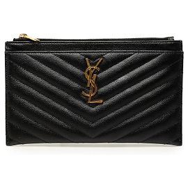 Borsa a Clutch Bill Pouch Monogramma Chevron Grain De Poudre Nera Saint Laurent Nero