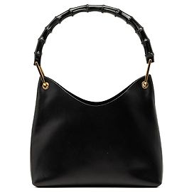 Bolsa de Ombro Gucci em Pele de Bezerro Preta com Bambu Preto