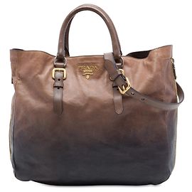 Sac cabas convertible Prada Ombre Vitello Daino marron avec fermeture éclair latérale Marron