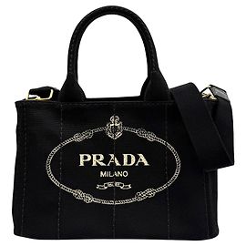 Sac cabas satchel Prada Small Canvas Canapa Logo Noir Noir