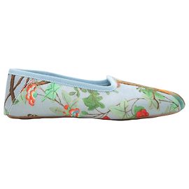 Blue & Multicolor Gucci Satin Printed Slipper Designer Size 33 Blue