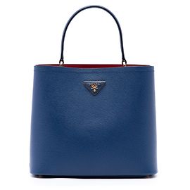 Bolsa Satchel Prada Large Saffiano Cuir Panier Azul Azul