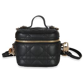 Christian Dior Micro Lady Dior Vanity Case aus schwarzem Lammleder Cannage Schwarz