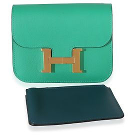 Hermès Menthe Vert Bosphore Evercolor Bicolore Constance Slim Wallet GHW Verde