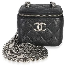 Mini Vanity Case Chanel de piel Caviar acolchada negra con cadena Coco Negro