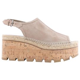 Sandales Espadrilles Hermès en Daim à Semelle Compensée en Beige SL221030Z, Taille EU 37 Beige