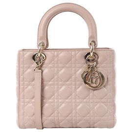 Sac à main 2Way Lady Dior en cuir Cannage Dior en rose Beige