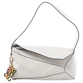 Bolsa de Ombro em Couro LOEWE Puzzle Hobo em White Bege