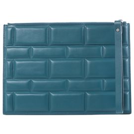 Bottega Veneta Blocs Leather Clutch Bag in Blue Blue