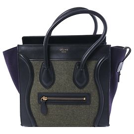 Céline Sac à main Celine Luggage Micro en cuir x feutre Noir x Vert Noir