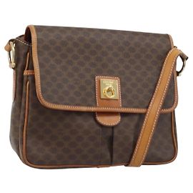 Céline CELINE Sac à épaule en toile Macadam PVC Cuir Marron Or Autre