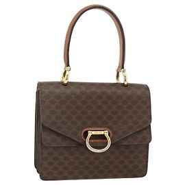 Céline CELINE Macadam Canvas Handtasche PVC Leder Braun Gold Andere