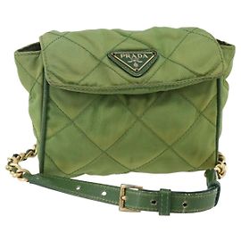 PRADA Bolsa de Ombro com Corrente Nylon Verde Dourado Outro