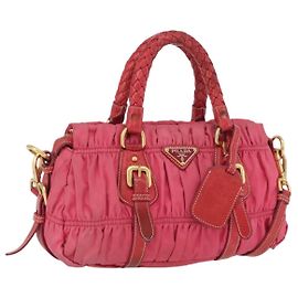 Bolsa de Ombro PRADA Nylon Couro 2way Pink Gold Outro